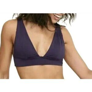 Andie Women's M The Belize Swim Top Navy Blue Plunge V Neck NWT